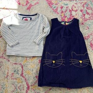 Boden age 4-5 girls corduroy dress with cat pockets and long sleeved shirt set!